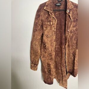 Medium Thrill Jeans Ripped Collection Brown Acid Wash Denim Duster Jacket